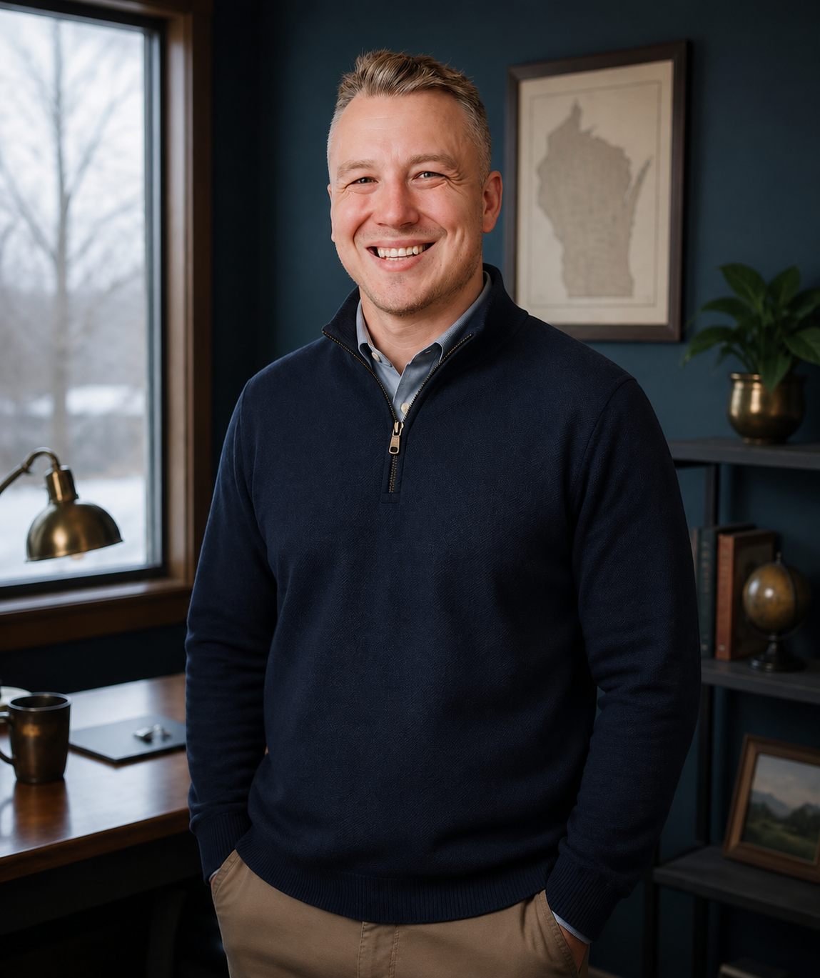 Justin Woodworth, business broker, in his Madison office